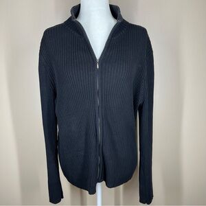 LL Bean Women’s 100% Cotton Ribbed Full Zip Sweater Black Size Large